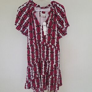 Anthropologie Red and Brown Geometric Dress